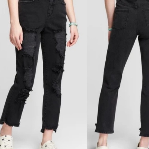 Mossimo - Black Distressed High Rise Mom Jeans - Picture 4 of 4
